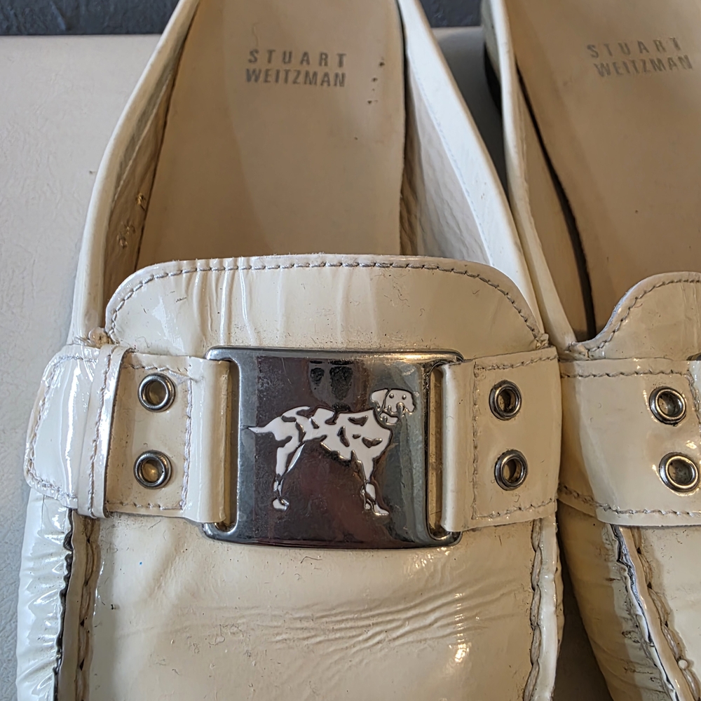 Stuart Weitzman Cream Loafers with Silver Buckle